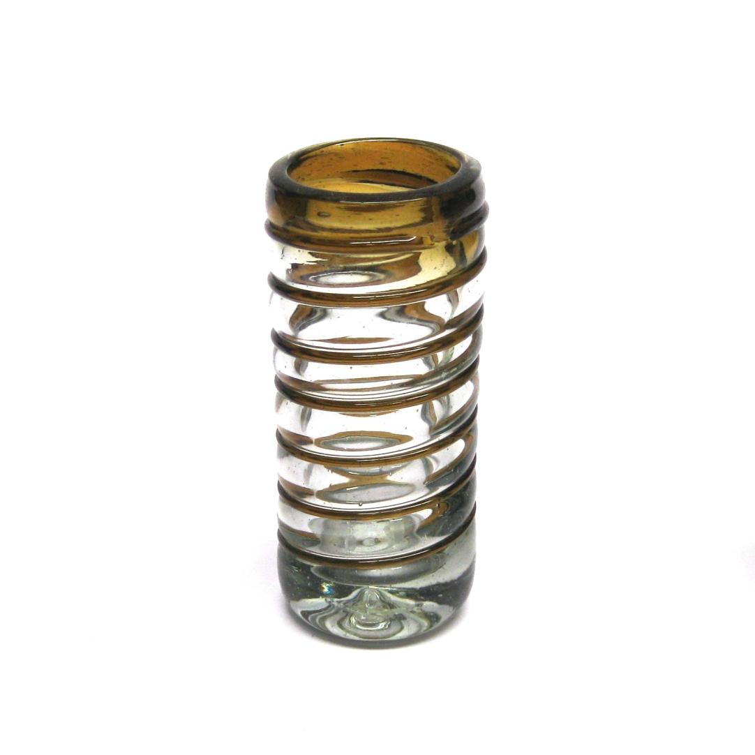 MEXICAN GLASSWARE / Amber Spiral 2 oz Tequila Shot Glasses (set of 6) / Amber colored threads spinned to embrace these gorgeous shot glasses, perfect for parties or enjoying your favorite liquor.